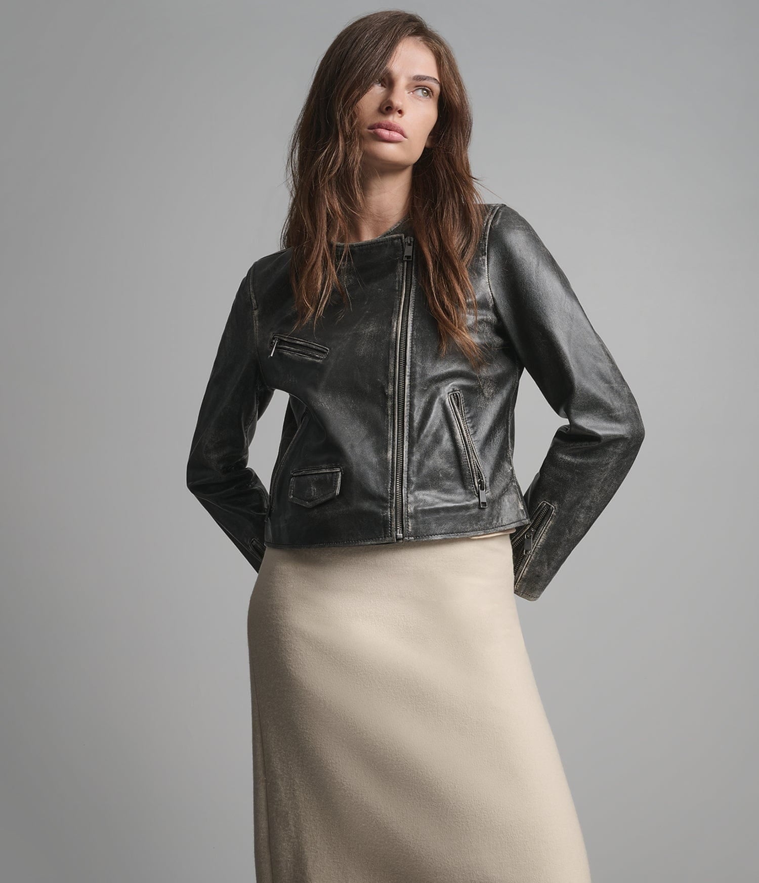 Women's Distressed Vintage Leather Jacket In Black - Arcane Fox