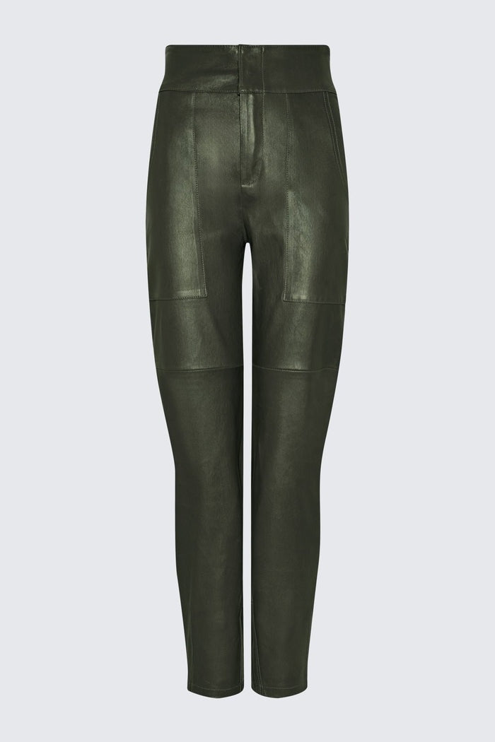 Women's Green Lether Biker Pant
