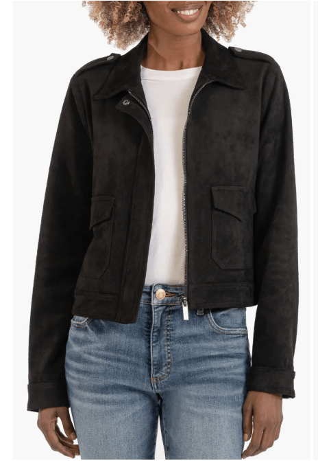 Women's Harrington Suede Leather Jacket In Black