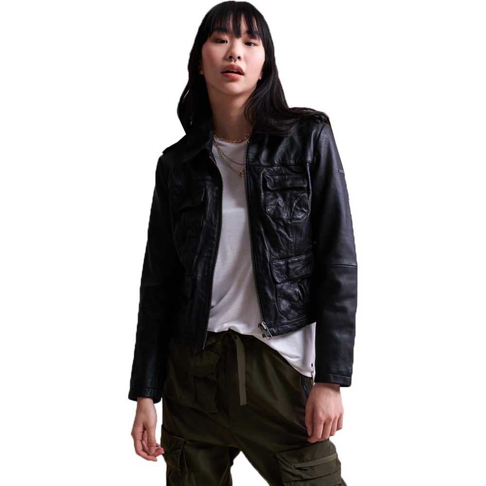 Women's Harrington Trucker Leather Jacket In Black