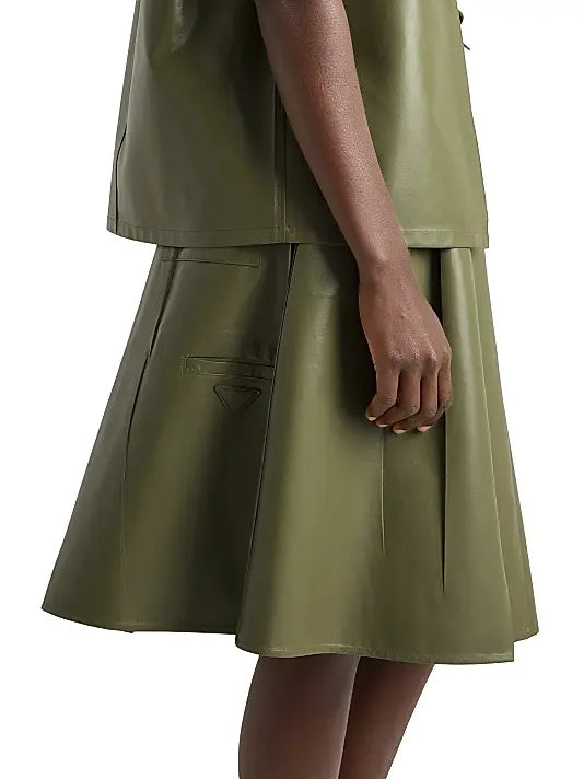 Women's Khaki Mini Leather Skirt
