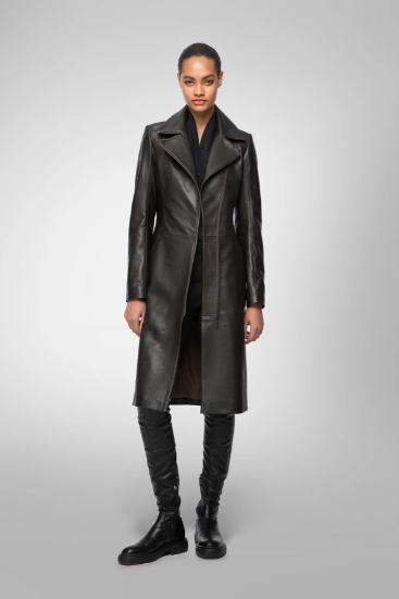 Women's Leather Coat In Black
