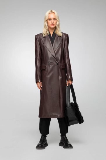 Women's Leather Trench Coat In Coffee Brown