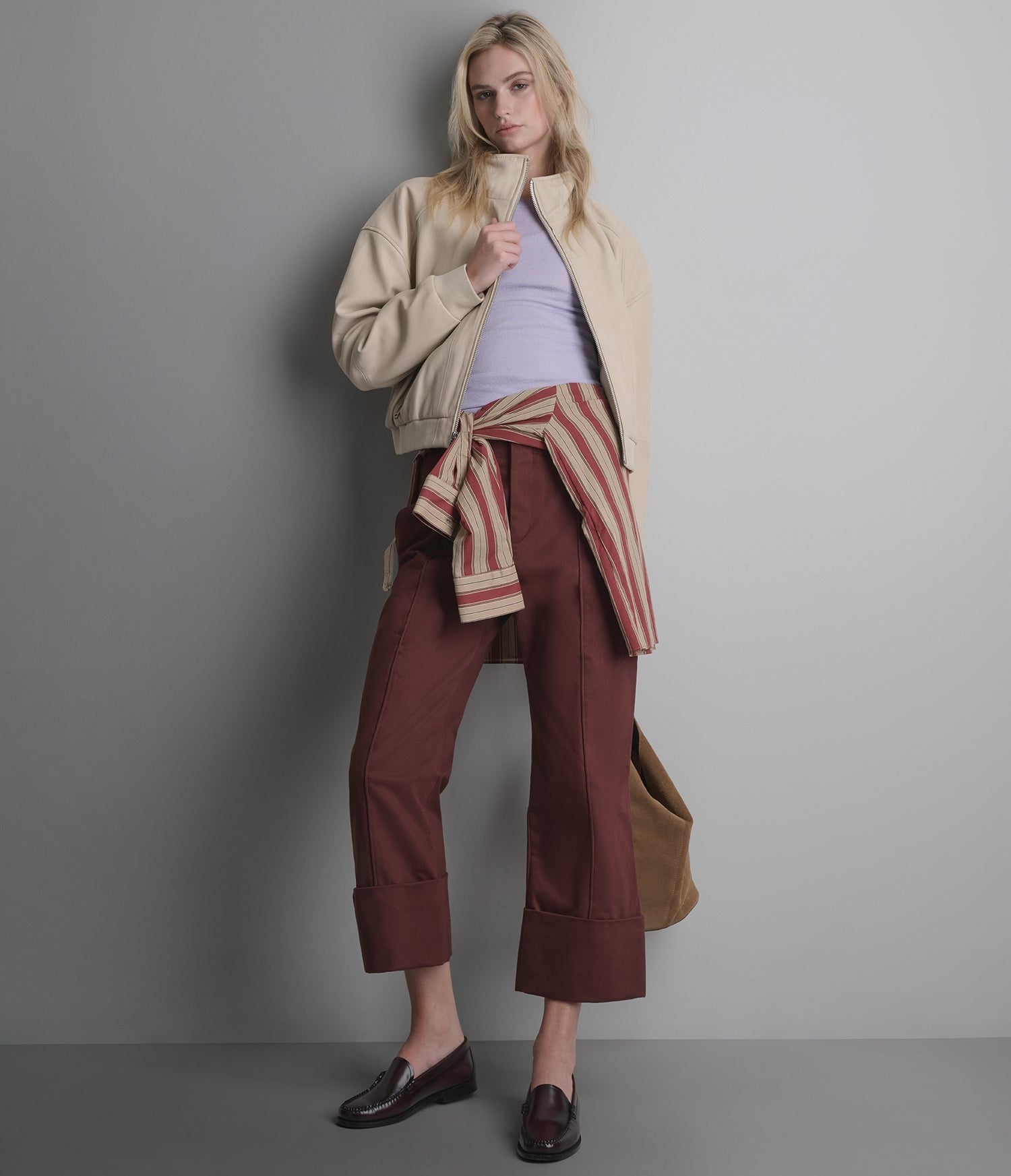 Women's Off White Bomber Leather Jacket - Arcane Fox