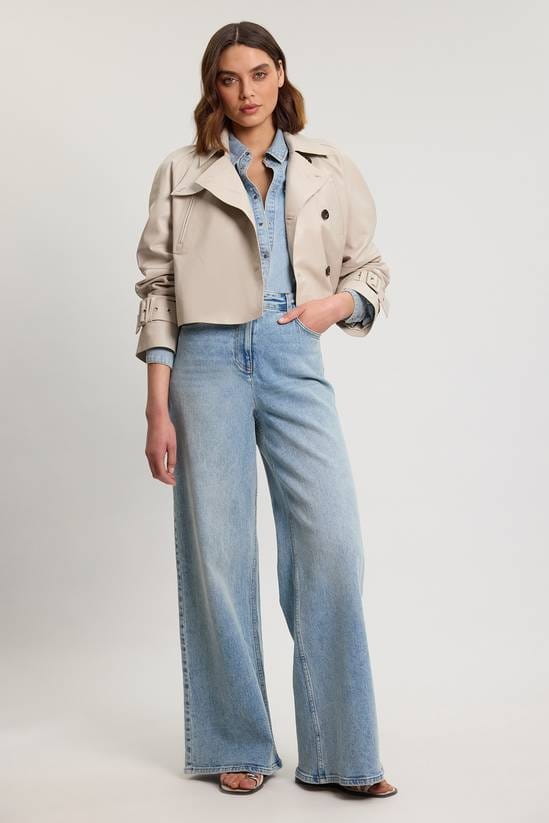 Women's Off White Cropped Leather Jacket - Arcane Fox