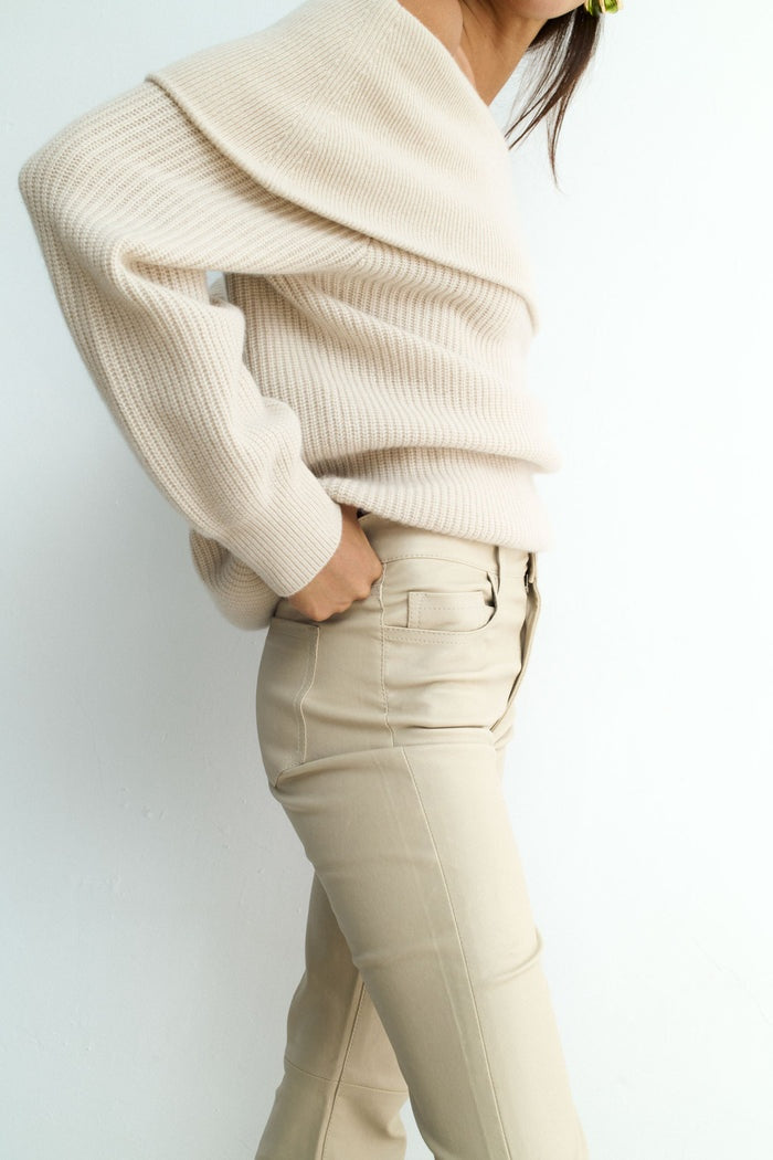 Women's Off White Leather Biker Pant