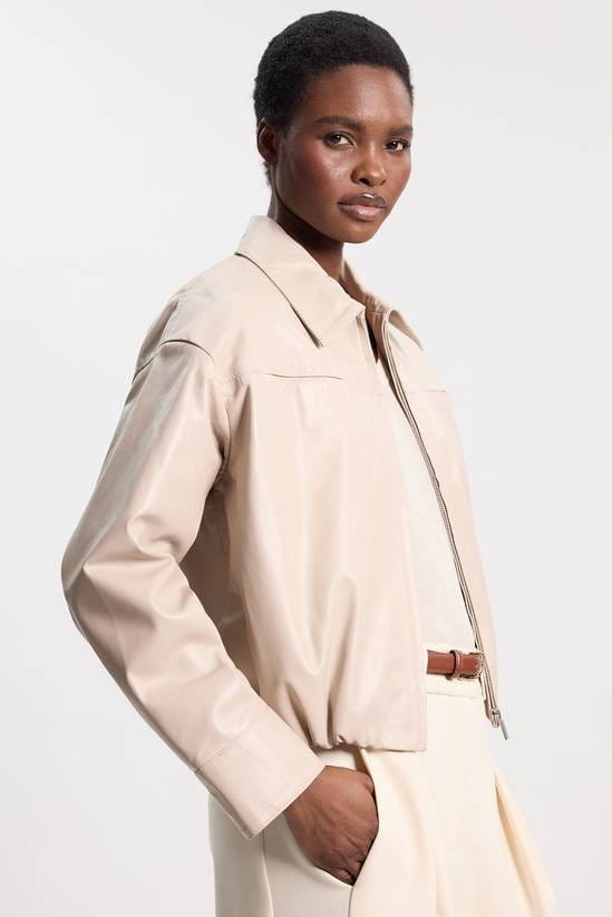 Women's Off White Scuba Leather Jacket - Arcane Fox