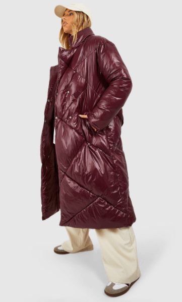 Arcane Fox - Women's Oversized Puffer Belted Coat In Maroon