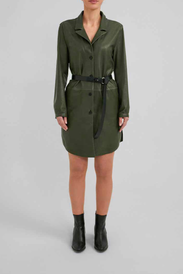 Women's Premium Leather Coat In Khaki
