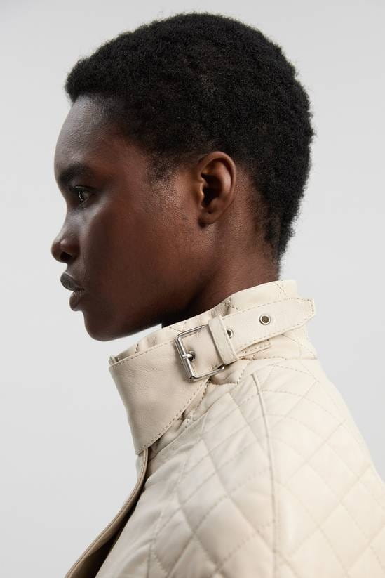 Women's Quilted Cropped Leather Jacket In Off White - Arcane Fox
