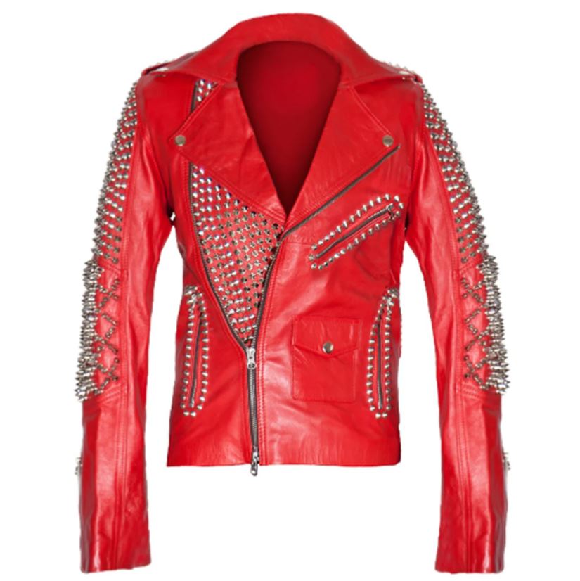 Women's Red Biker Punk Leather Jacket