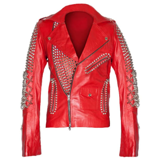 Women's Red Biker Punk Leather Jacket