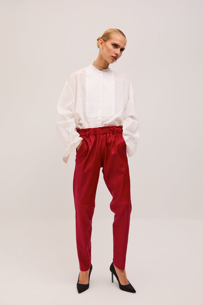 Women's Red Skinny Leather Pant