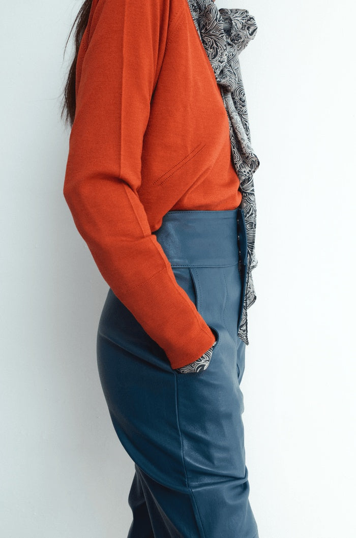 Women's Royal Blue Leather Pant
