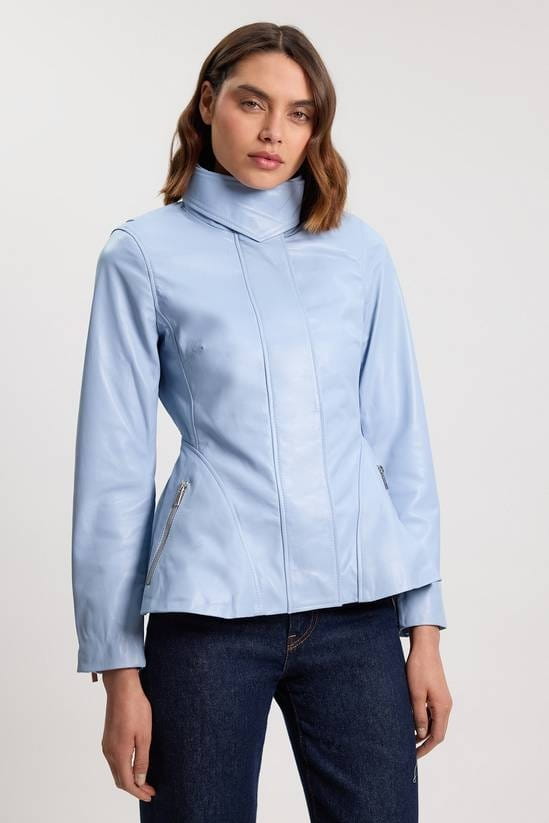 Women's Scuba Leather Jacket In Light Blue - Arane Fox