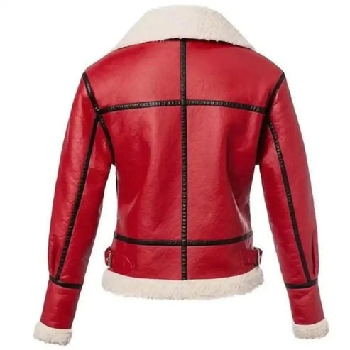 Women's Shearling Fur Red Leather Jacket