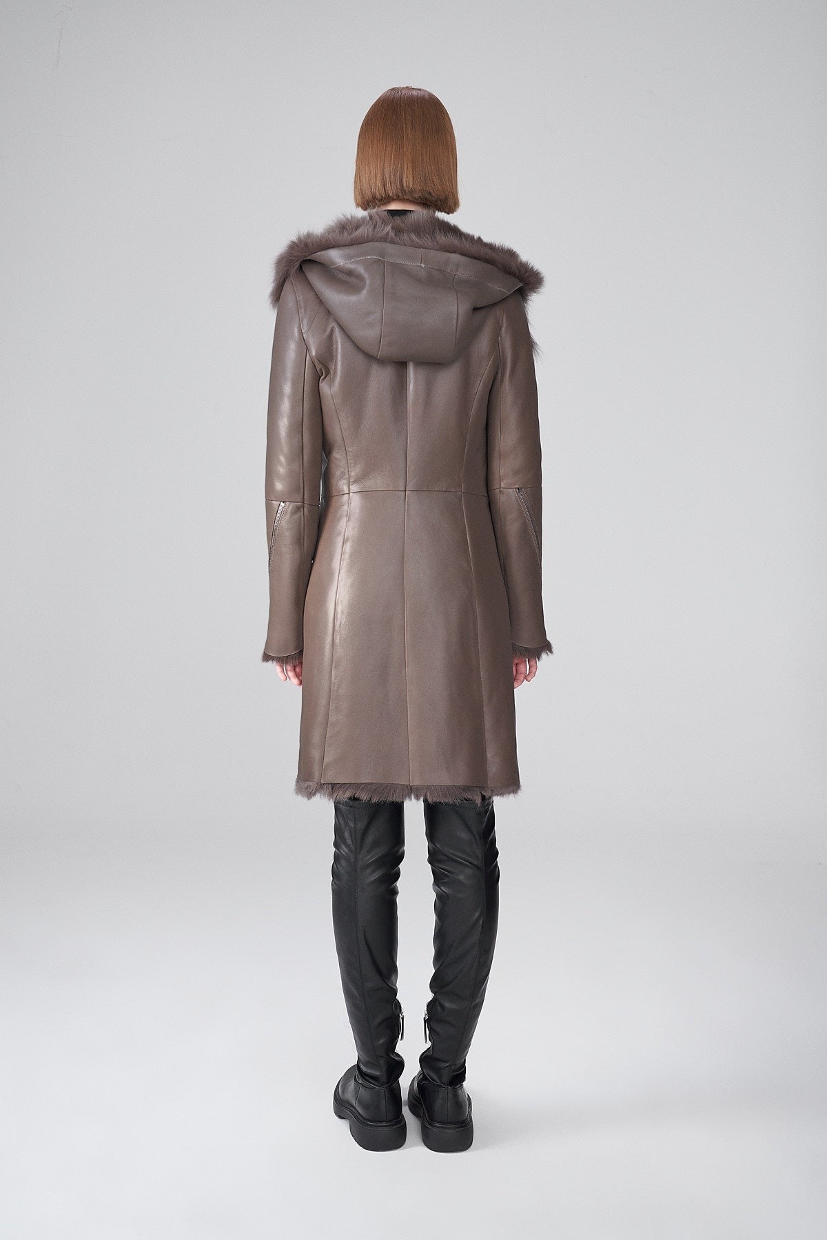 Women's Shearling Leather Trench Coat In Dark Brown Arcane Fox
