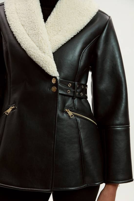 Women's Sheepskin Shearling Black Leather Jacket