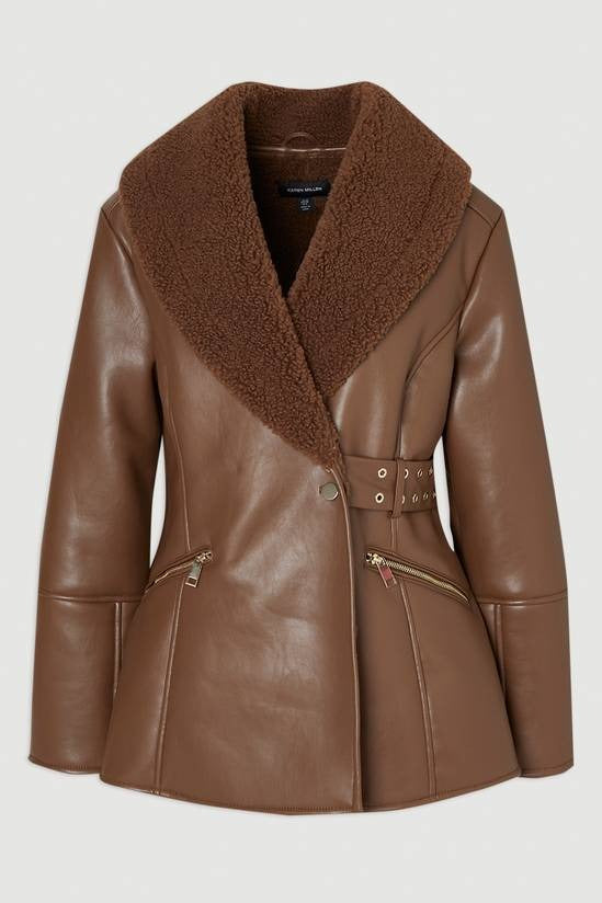 Women's Sheepskin Shearling Brown Leather Jacket