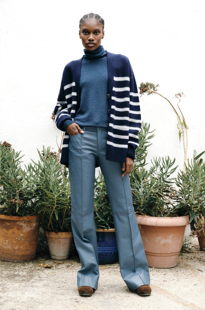 Women's Sky Blue Leather Pant