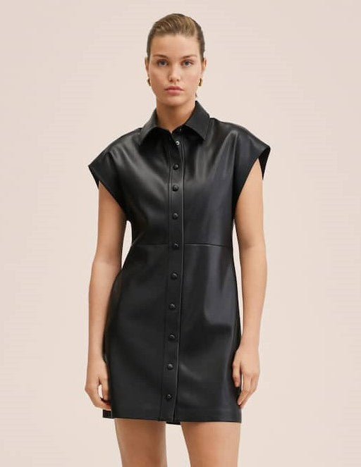 Women's Sleeveless Leather Shirt In Black