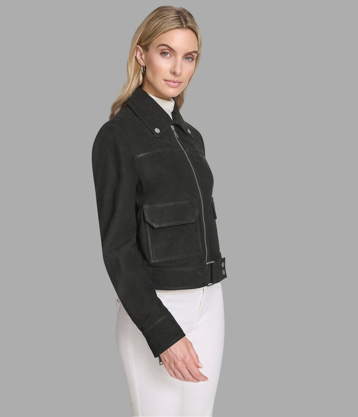 Women's Suede Harrington Leather Jacket In Black - Arcane Fox