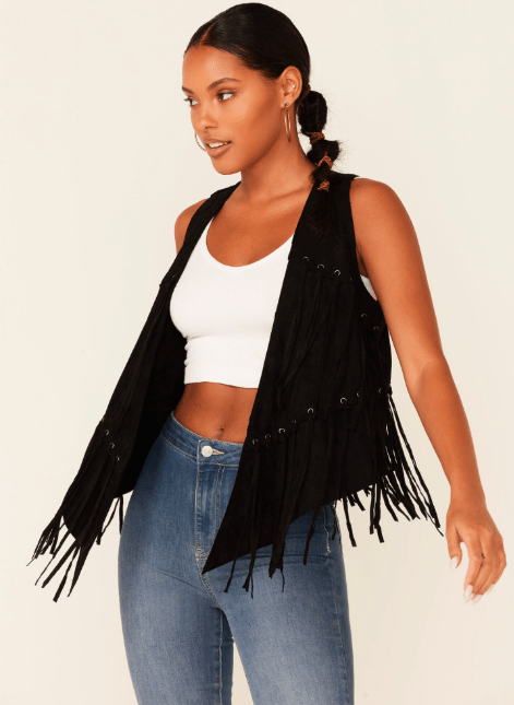 Women's Suede Leather Vest In Black