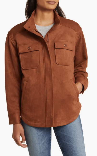 Women's Suede Trucker Leather Shirt In Brown