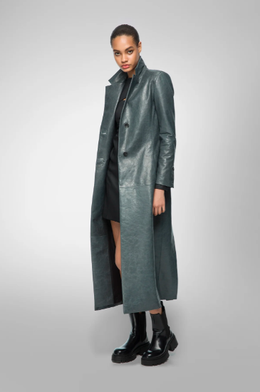 Women's Trench Leather Coat In Gray