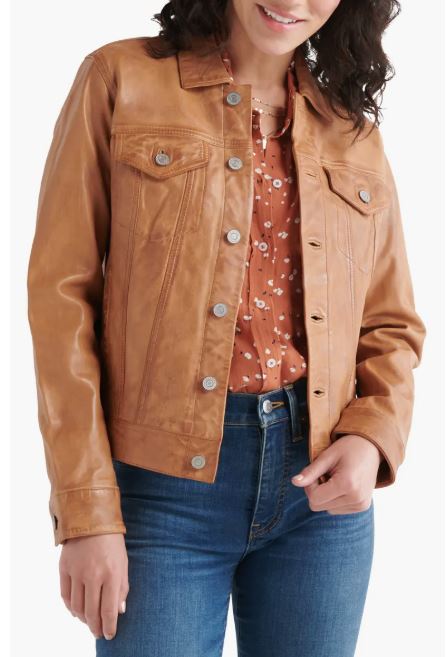 Women's Trucker Brown Lambskin Leather Jacket - Arcane Fox