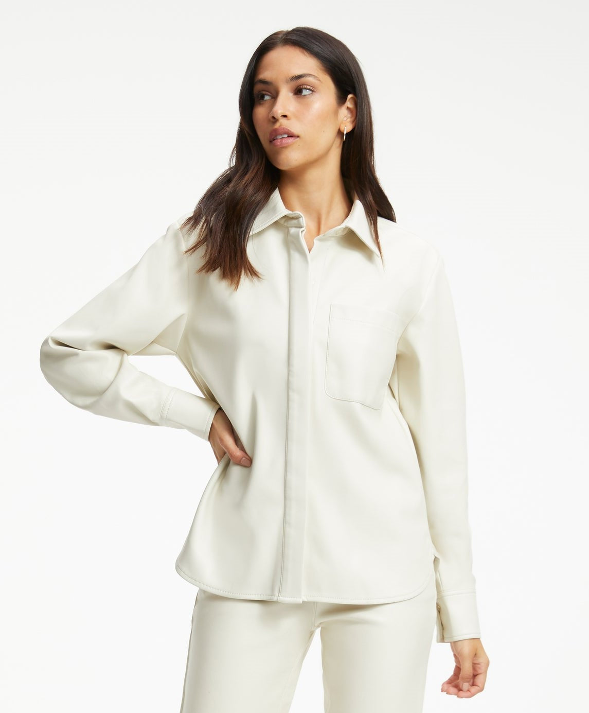 Women's White Leather Shirt In Full Sleeve