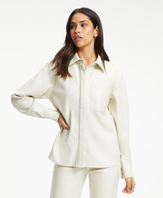 Women's White Leather Shirt In Full Sleeve