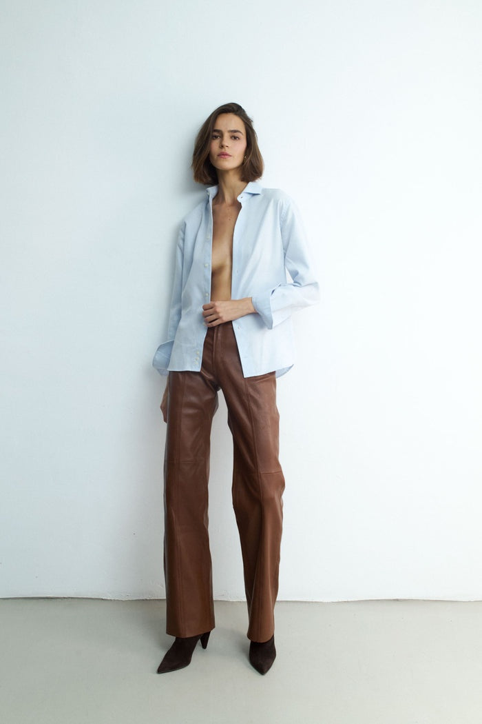 Women's Wide Leg Dark Brown Leather Pant