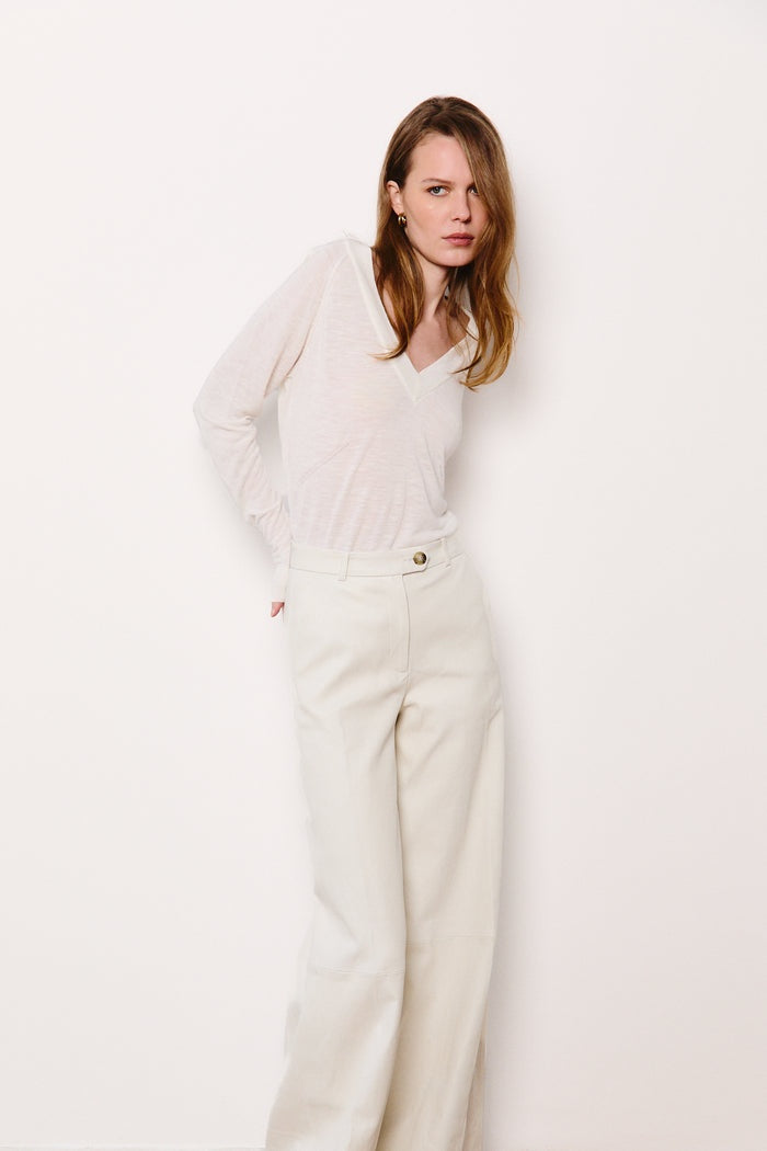 Women's Wide Leg White Leather Pant