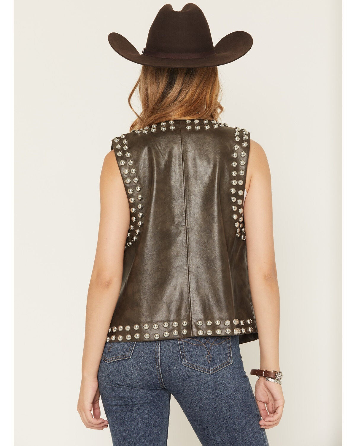 Women's Chocolate Brown Studded Leather Vest