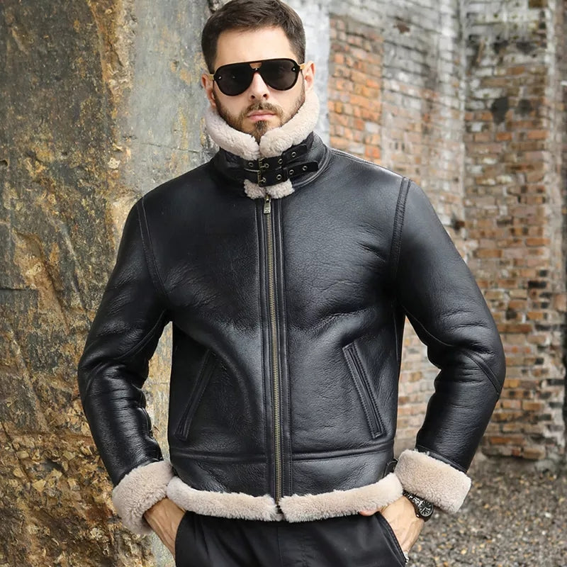 Men's Aviator b3 Bomber Black Leather Jacket