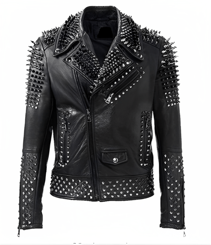 Men's Biker Punk Leather Jacket In Black