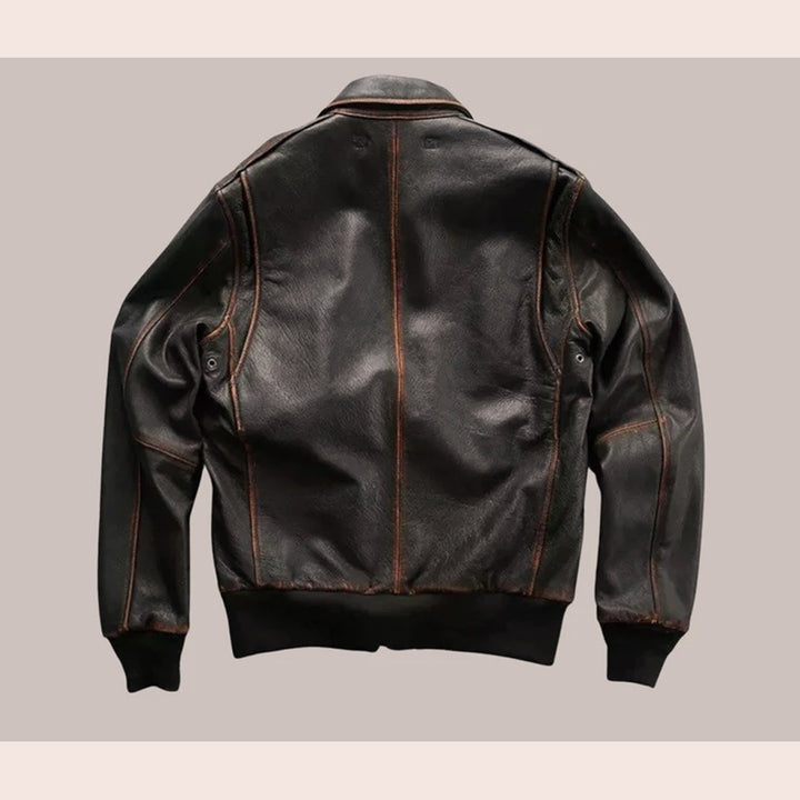 Men's Black Distressed Bomber Leather Jacket