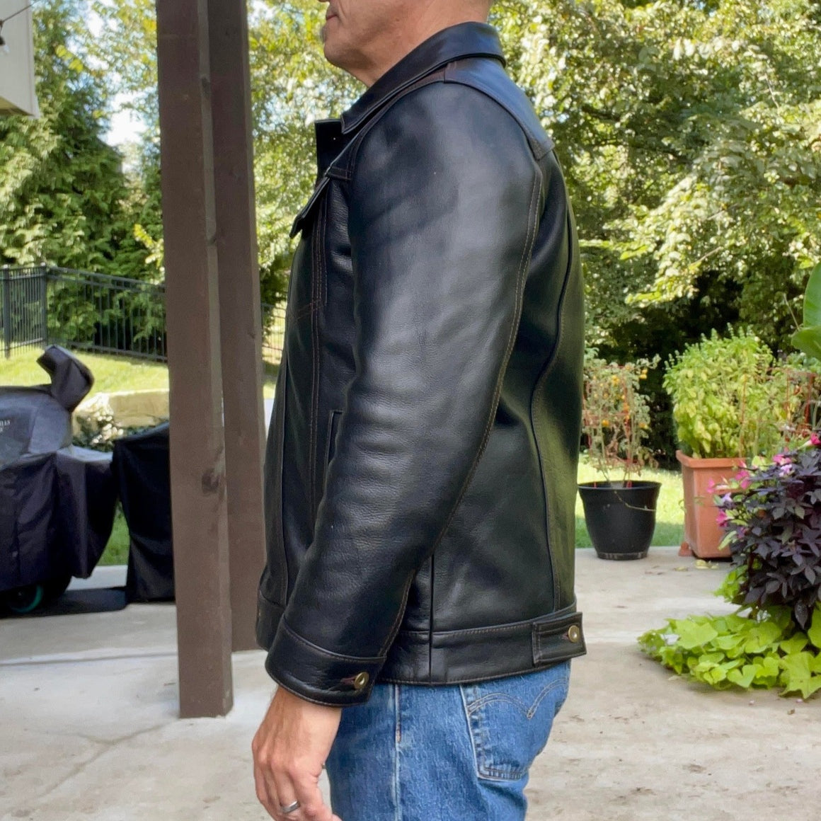 Men's Black Trucker Leather Jacket