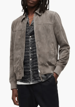 Men's Bomber Suede Leather Jacket In Gray