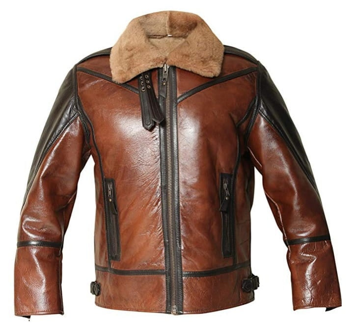 Men's Brown Aviator Fur Leather Jacket