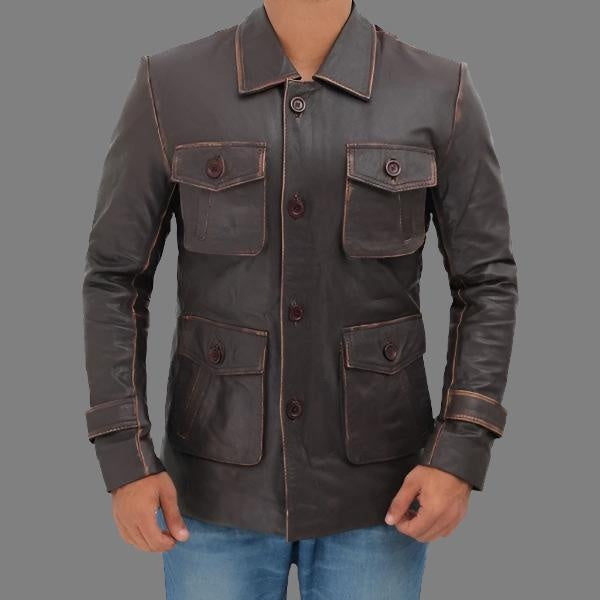 Men's Coffee Brown Distressed Vintage Leather Jacket