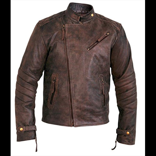 Men's Dark Brown Biker Distressed Leather Jacket