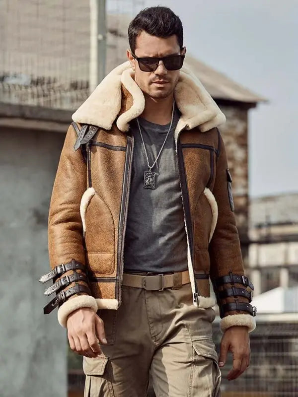 Men's Raf Aviator Sheepskin Leather Jacket In Brown Men's Raf Aviator Sheepskin Leather Jacket In Brown
