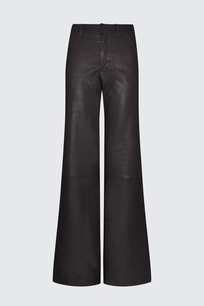 Women's Black Wide Leg Leather Pant