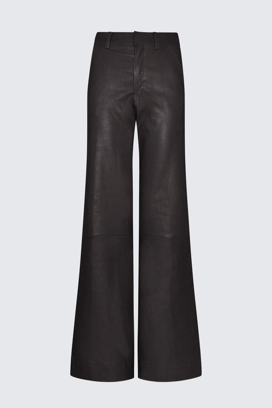 Women's Black Wide Leg Leather Pant