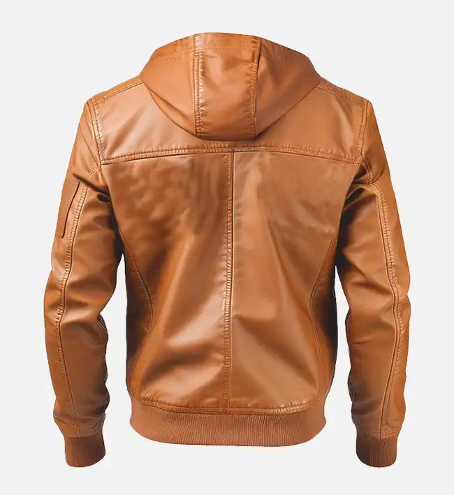 Women's Brown Bomber Hooded Leather Jacket