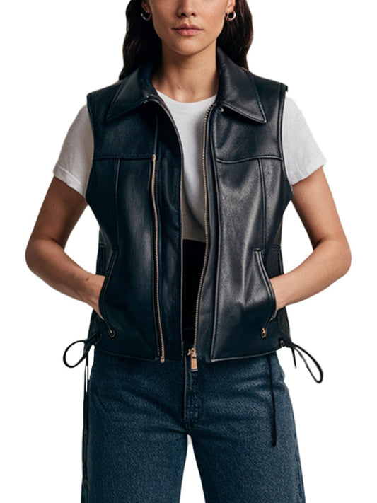 Women's Classic Black Leather Vest