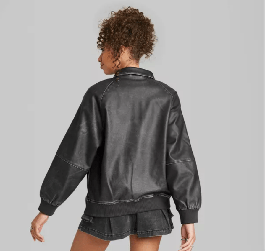 Women's Distressed Bomber Leather Jacket In Black
