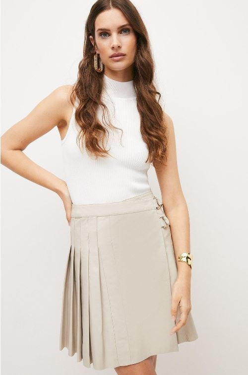 Women's Off White Leather Mini Skirt